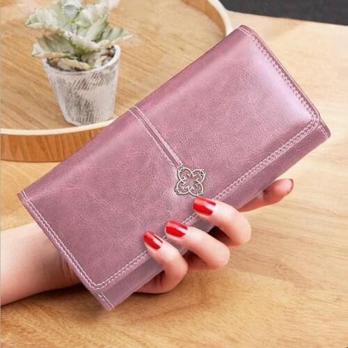 New Women Wallet Money Bag pink Wax oil skin Coin Pocket Hasp Card Holder Phone Money Bag Wallet For Women long Clutch Carteras