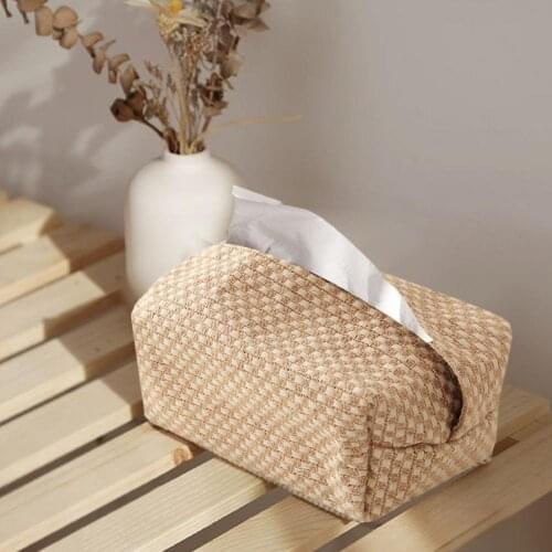 Fabric Tissue Box Simple Cotton Cloth Tissue Pumping Box Japanese-Style Jute Tissue Case Napkin Holder Organizer For Home Decor