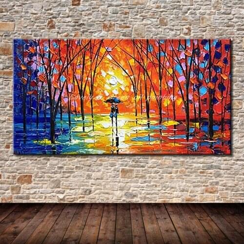 Hand Painted Decorative Poster Wall Art Canvas Oil Painting Palette Knife Trees Landscape Paintings Wall Picture For Living Room