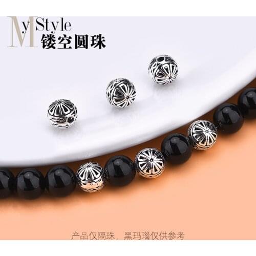 S925 sterling silver hollow pattern round bead separated bead loose bead hand woven jewelry DIY accessories material package