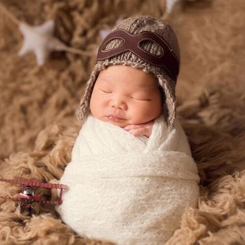 Kids Air Force Cap Manual Knitting Hat Baby Photo Props Pilot Style Hats Newborn Fotografia Baby Photography Props Accessories