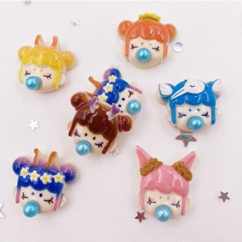 New 6pcs Colorful Resin Kawaii Cool Girl Blowing Bubbles Flatback Cabochon Scrapbook DIY Accessory Home Decor Figurine OH16