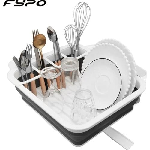 Fypo Silicone Folding Storage Rack Kitchen Tableware Dinnerware Organizer Drainer for Dishes Bowls Cups Kitchen Gadgets