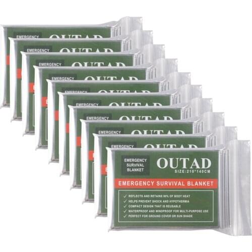 OUTAD 10Pack Emergency Survival Thermal Blanket Outdoor Waterproof Windproof Reusable First Aid Sun Shade Ground Cover