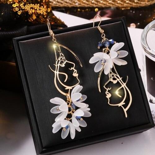 Creative Tassel Asymmetric Face Flower Petal Long Small Fresh Super Fairy Earrings Female Party Birthday Gift Jewelry