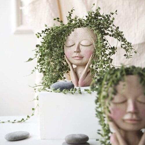 Human Face Vase Decoration Big Eyes Doll Resin Flowerpot Figure Sculpture Crafts Storage Container Flower Arrangement Container