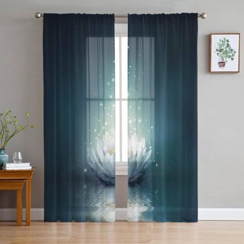 Magic Lotus On Water Surface Curtain For Living Room Transparent Tulle Curtains Window Sheer For The Bedroom Accessories Decor