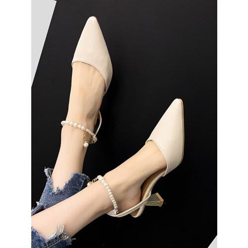 Womens sandals 2021 new summer temperament all-match pointed toe and thick heel sandals