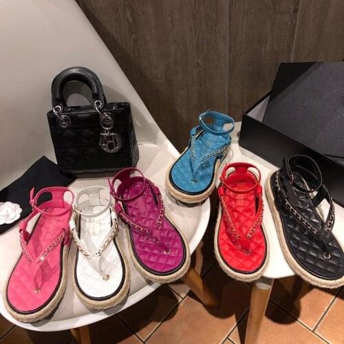 2021 New Women Sandals Hot Summer Sandals Chain Decor Women Shoes Sweet Ins Shoes Woman Round Toe Sandals Woman Genuine Leather