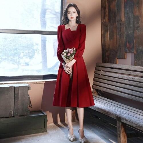 Elegant Square Collar Long Sleeve Satin A-Line Daily Evening Dress Cheongsam Back Zipper Prom Fomail Gown Vestidos De Noche