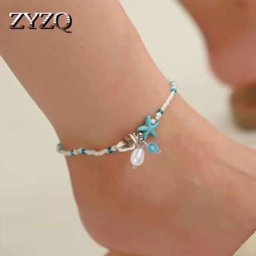 ZYZQ New Arrival Ocean Stylish Beads Anklets With Lovely Sea Star Conch Shaped Pendant Beach Accessories Wholesale Lots&Bulk