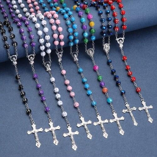1Pcs Rosary Beads Catholic Necklace for Women Men Various Styles Cross Rosary Design Pendant Necklace Party Gift Fashion Jewelry