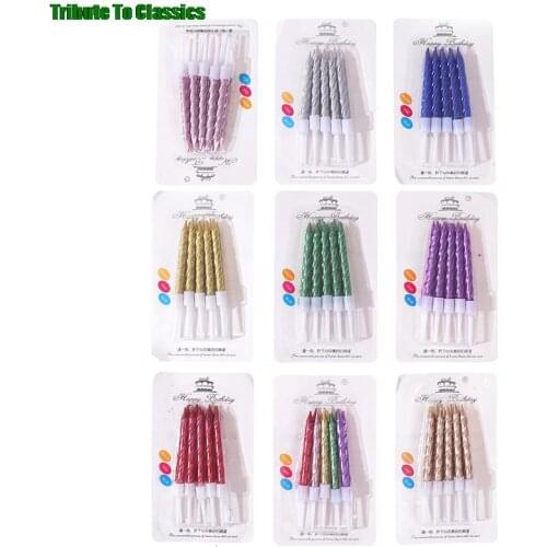 10pcs/bag Thread Color Birthday Candles with Stand Cake Candle Party Supplies Wedding Cake Decoration HOT