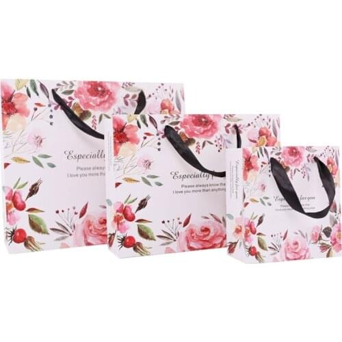 100pcs/lot New design Flowers paper bag with handle Wedding Party Favor Paper Gift Bags