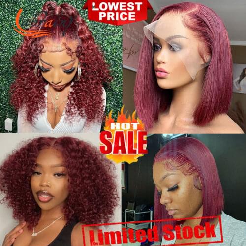 13x4 Burgundy Pixie Bob HD Lace Frontal Human Hair Wigs 99J Red Kinky Curly Lace Front Wig Colored Full Short Cut Deep Wave 13x6