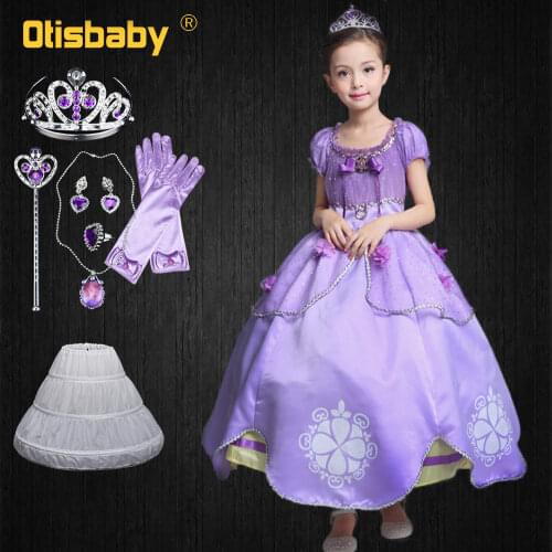 2017 Summer Girls Princess Sofia Dresses Kids Sofia Purple Long Tutu Dress Flower Ball Grown Children Halloween Party Clothing