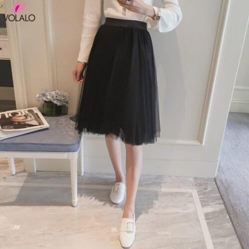 2020 Summer Style Skirts Womens Black Gray White Adult Tutu Tulle Skirts Elastic High Waist Pleated Midi Skirt Womens One Size