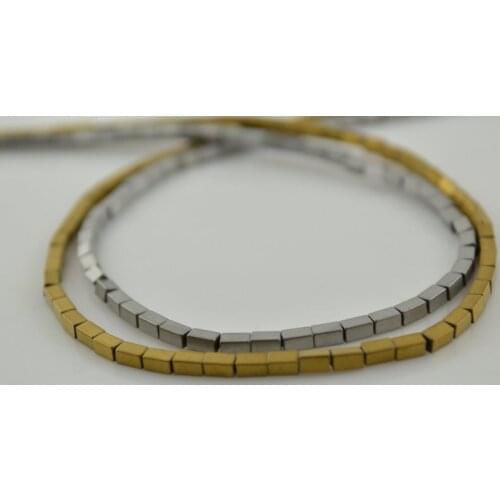 5pcs Pocket Size 2x3.5mm Cuboid Shape Hematite Beads Gold Silver Plated Beads For Jewelry Making Materials