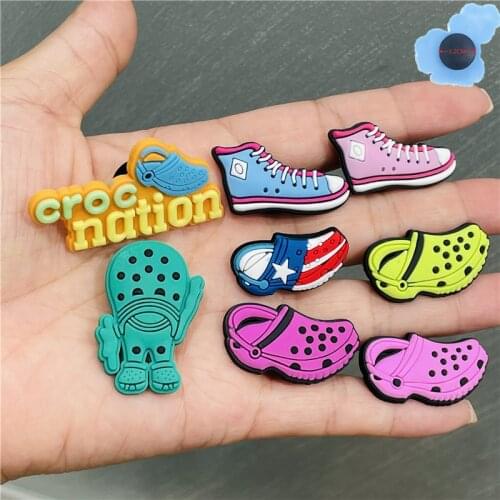 50pcs Wholesale PVC Mix Croc Series Garden Shoes Accessories Shoe Decorations Fit Children Croc Jibz Charm Wristband