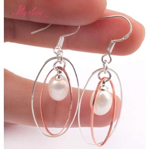 6x8-8x10mm Genuine Freshwater Pearl Natural Stone Beads Silver Dangle Hook Oval Fashion Woman Earrings 1 Pair Free Shipping