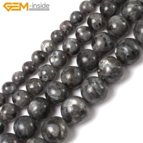 Gem-inside 6-14mm Natural Stone Beads Round Black Larvikite Beads For Jewelry Making Beads Bracelets For Women 15'' DIY Beads