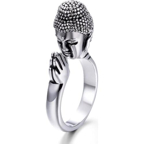 Ancient silver Buddha Sakyamuni Buddha head ring for peace pray for lucky ring adjustable ring new food for men and women