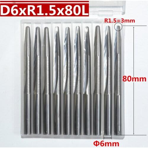 6mm*R1.5*10°*80L,CNC carbide wood End Mill,woodworking insert router bit,Taper ball nose end milling cutter,deep relief,pvc
