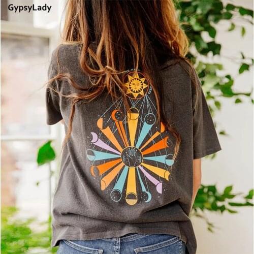 Gypsylady Summer Graphic Tees Black Cotton Women T-shirt Vintage Short Sleeve Rock Roll Tee Casual Tshirt Tee Shirt Tops Summer