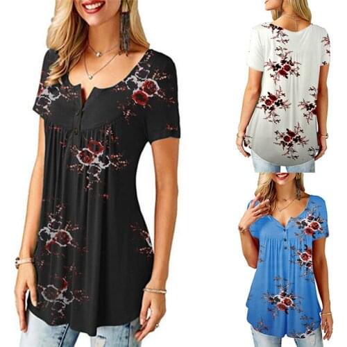 New Womens Summer Tshirt Casual Baggy Short Sleeve Floral Print Top Ladies Loose Oversized Tee Size Summer Clothes