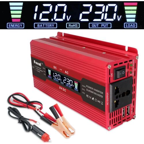 LCD voltage display power inverter DC 12V to AC 220V 230V 240V 1500W/2000W/2600W red charger adapter converter universal socket
