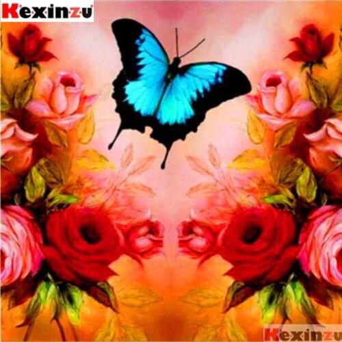 Kexinzu Full 5D DIY Square Diamond Painting"Butterfly rose"3D Embroidery Cross Stitch Rhinestone Mosaic Home Decor Gift Xy@2235