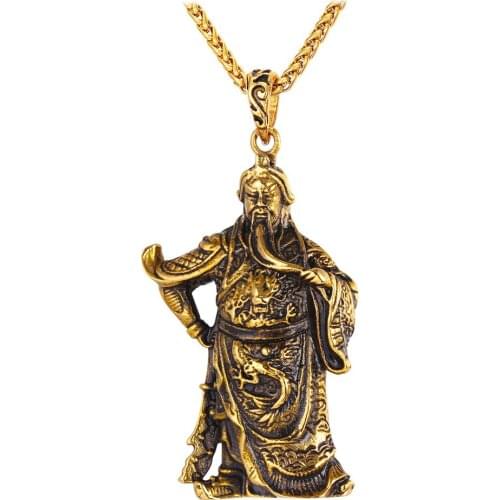Collare Guan Yu Pendant Chinese Statement Jewelry Stainless Steel Warrior Gold Color Big Yunchang Necklace P060