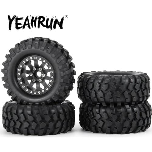 4Pcs Black 1.9 inch Metal Alloy Beadlock Wheel Rims Hubs with 108mm OD Rubber Tires for 1/10 RC Crawler Car Parts 20