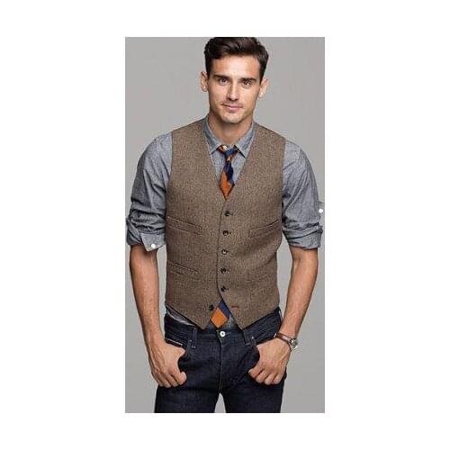 Brown Wool Herringbone Tweed Vest Mens Suit Vests Slim fit Groom Vests Vintage Wedding Waistcoat Unique Mens Dress Vest Plus