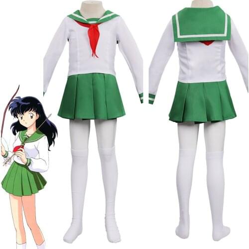 Anime InuYasha Kagome Higurashi Cosplay Costume Kid Girls Uniform Shirt Skirt Suit Halloween Carnival Costume
