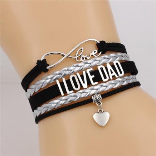 DGW I LOVE DAD Infinity Love heart charm Leather Bracelets Fashion Antique Silver Color handmade Jewelry for for men free ship