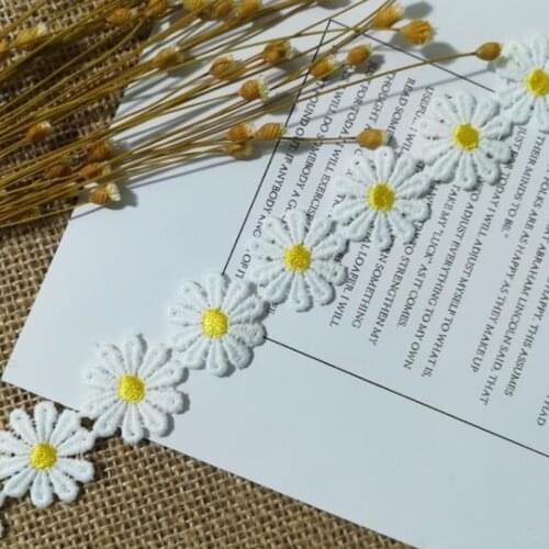 1Yards Embroidery Ribbon Lace Fabric Guipure 2.5cm Small Daisies Flower Lace Cotton Applique Lace Ribbon Sewing Trim Collar LE22