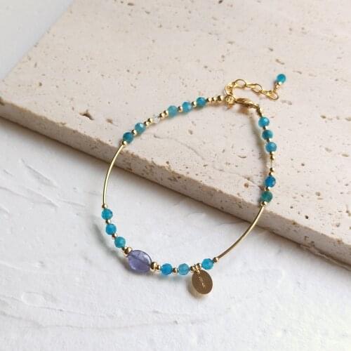 Lii Ji Aparite Tanzanite 14K Gold Filled Bracelet 17+3cm Natural Gemstone Handmade Delicate Jewelry For Women Gift