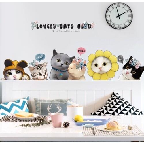 Cartoon Kitten Wall Stickers Skirting Line Room Decoration Bedroom Living Room Decor Aesthetics Self Adhesive PVC Poster Mural