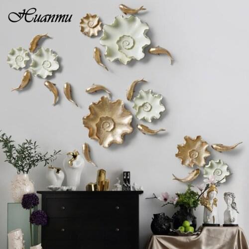 Chinese Style Lotus Leaf Carp Wall Decoration Living Room Three-Dimensional Wall Decor Crafts Bedroom Hotel Club Restaurant Cafe