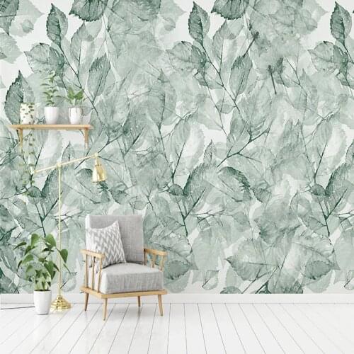 Custom Any Size Mural Wallpaper Modern Green Transparent Leaves Fresco Living Room Bedroom Home Decor Art Mural Papel De Parede