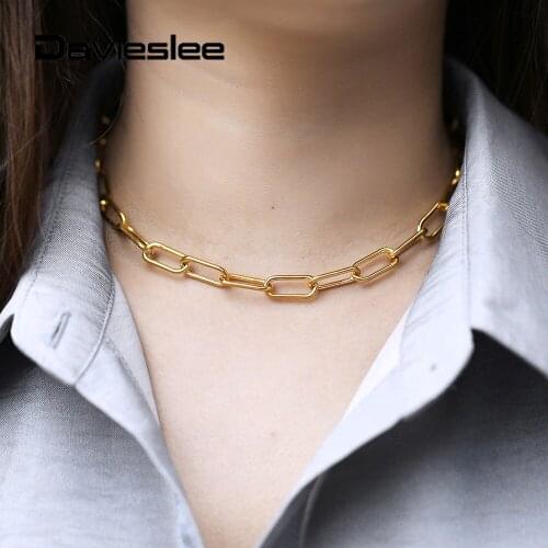 7mm Choker Necklace for Women Gold Color Stainless Steel Rolo Box Link Chain 16inch w 2inch extension Link Jewelry Gifts LDN195