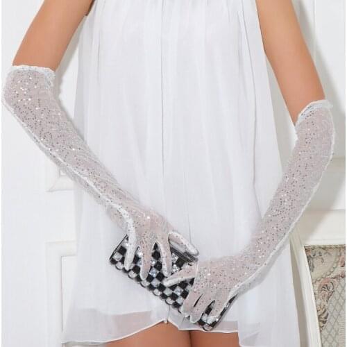 5pc / lot Black red pink white shining Sexy lady girl Disco dance costume party lace finger long gloves free shipping wholesale