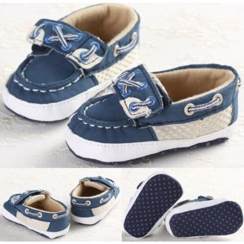 Toddler Baby Boys Girls Crib Shoes Blue Patchwork Soft Sole Shoes First Walkers Casual Canvas Shoes