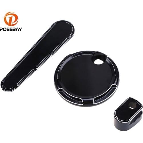 POSSBAY 1Set Aluminium Motorcycle Fuel Door Dash Insert Ignition Switch Cover Cafe Racer for Harley Street Glide 2014 15 16 2017