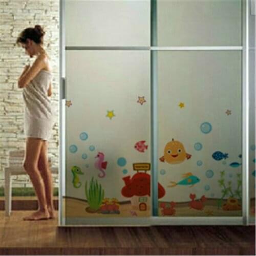 Cartoon Fishes Sealife Wall Sticker Kids Room Bathroom Baseboard Home Decorations Diy Animal Mural Art Pvc Wall Decals