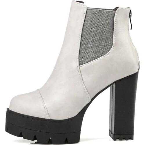 KNCOKAR 2018 Sexy Women Boots Fashion Platform punk Square high heels Black Ankle boots For Woman Brand Design Ladies Shoes