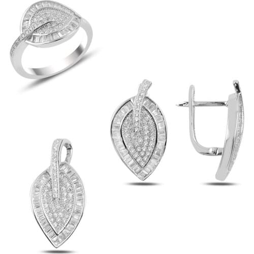 Silver 925 Sterling Zircon Cubic Zirconia Leaf Set