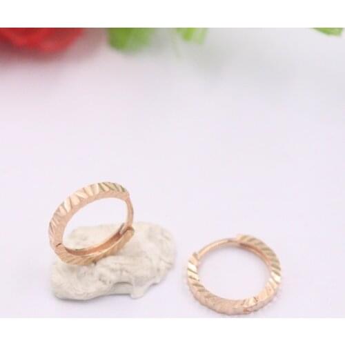 Real 18K Rose Gold Earrings For Women Carved Line Hoop Earrings 12.5mmDia Gift New Best Gift