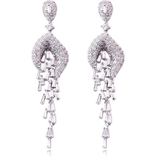 EYER Luxury Cubic Zirconia Tassel Water drop Dangle Earrings AAA Copper Earrings For Women Wedding Party Delicate Jewelry